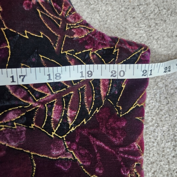 Vintage Retro Purple Velvet Leaf Pattern Whimsigoth Vest 80s Size 14 Fits Large - Picture 8 of 12